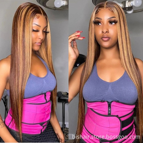 4/27 Black ladies lace front wig 100% human straight hair 13x4T partial pre-pull front mesh wig bleached knot wig Brazilian hair